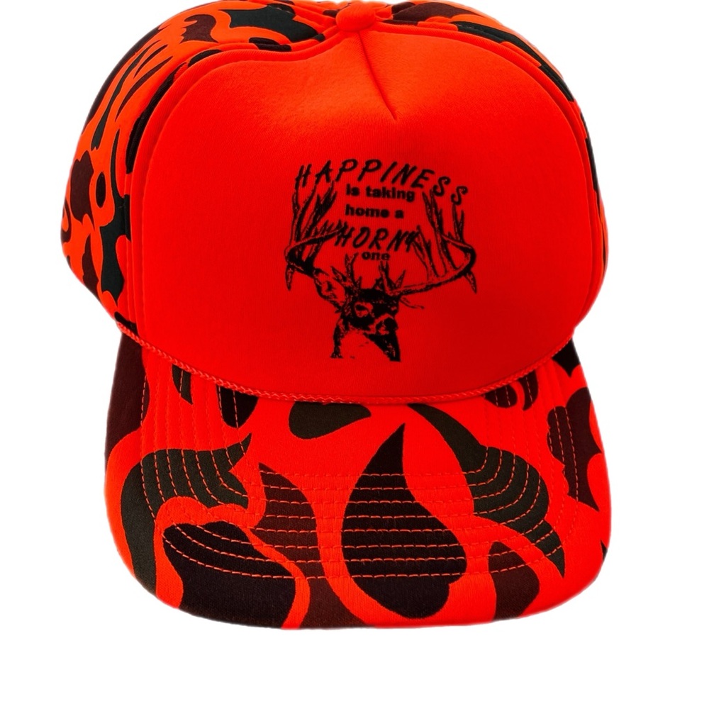 Orange Camo Happiness Is Taking Home A Horny One Trucker Hat One Size Fits All